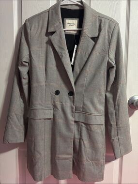 Abercrombie & Fitch Gray Plaid Double-Breasted Blazer Dress